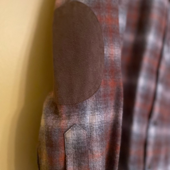 Pendleton Virgin Wool Trail Plaid Long Sleeve Brown Plaid Shirt w/ Elbow Patch L - Picture 6 of 12
